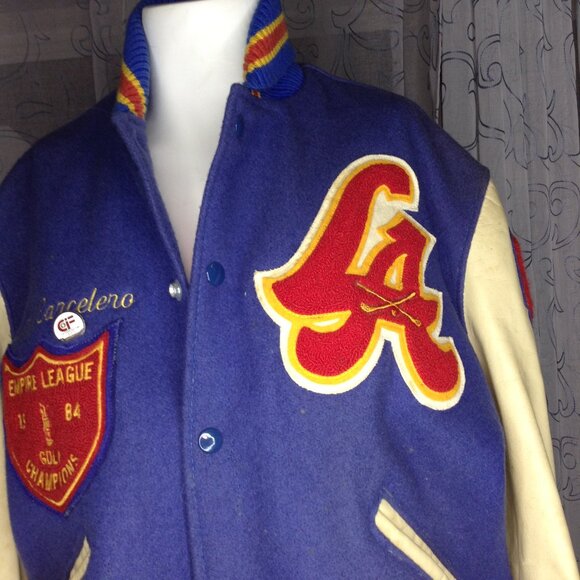 VINTAGE 1984 DeLong Sportswear Varsity Golf Letterman Jacket; Leather and Wool - Picture 1 of 9